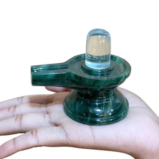 Sphatik Lingam With Green Jade Base - 2.75 Inches - 221 Grams - (Rudrapuja)