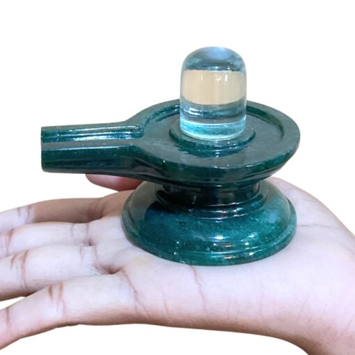 Sphatik Lingam With Green Jade Base - (229 Grams) - 2.5 Inches - (Rudrapuja)