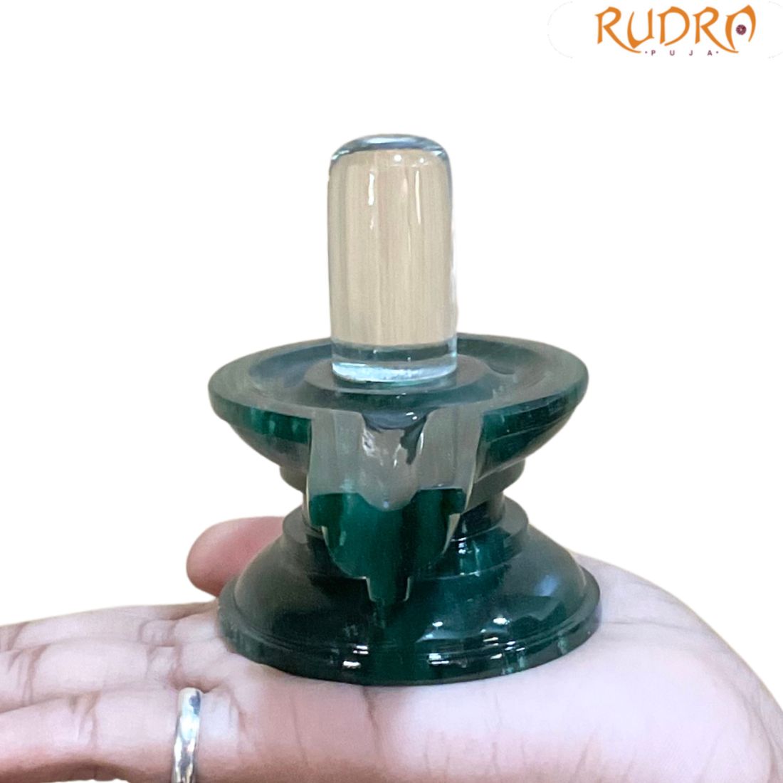 Sphatik Lingam With Green Jade Base - 3 Inches - (298 Grams)