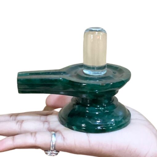 Sphatik Lingam With Green Jade Base - 3 Inches - (298 Grams)