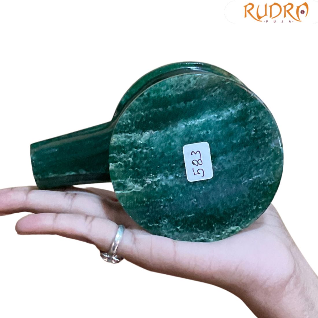 Sphatik Lingam With Green Jade Base - 3.25 Inches - (583 Grams)