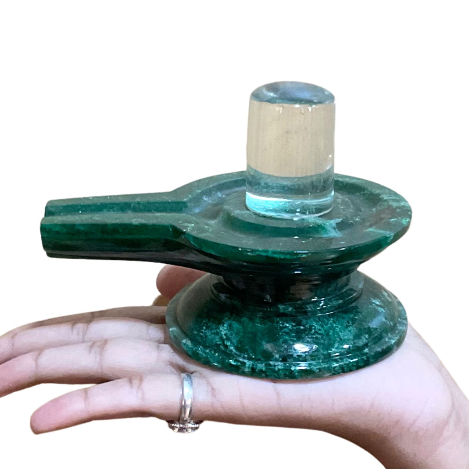 Sphatik Lingam With Green Jade Base - 3.25 Inches - (583 Grams)