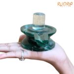 Sphatik Lingam With Green Jade Base - (402 Grams) - 2.75 Inches - (Rudrapuja)
