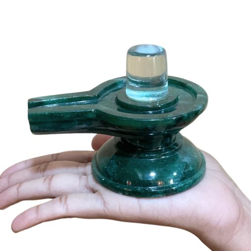 Sphatik Lingam With Green Jade Base - (465 Grams) - 3 Inches - Rudrapuja