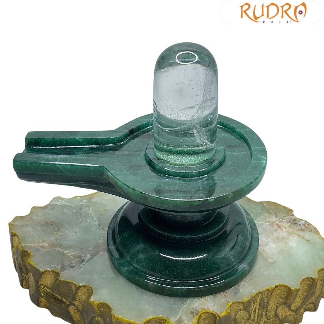 Sphatik Lingam With Green Jade Base - (730 Grams) - 5 Inches 2 Sphatik Lingam With Green Jade Base - (730 Grams) - 5 Inches