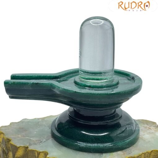 Sphatik Lingam With Green Jade Base - (835 Grams) - 5 Inches