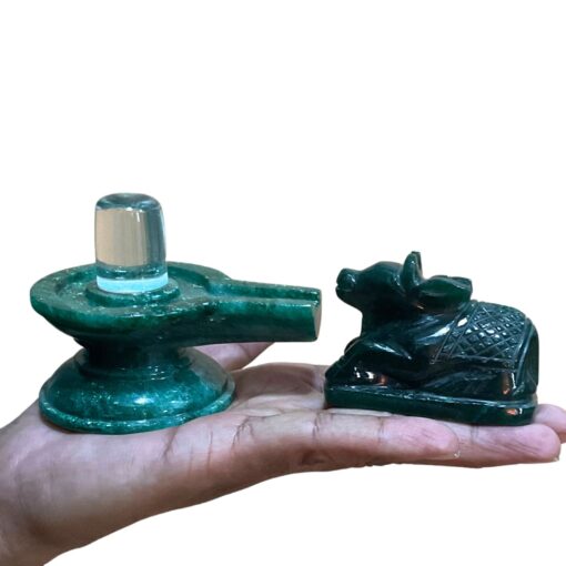 Sphatik Lingam With Green Jade Nandi - 485 Grams