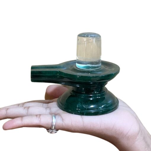 Sphatik Lingam With Green Margatha Base - 3 Inches - (348 Grams)