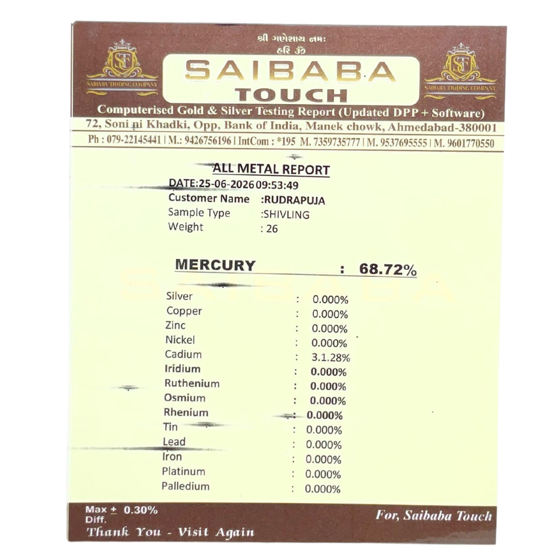 Certified Parad Shivling (0.75 Inches) (65 to 70% Mercury Content) - 26 Grams