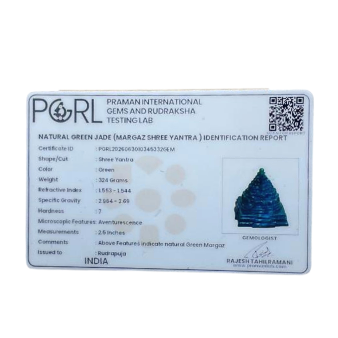 Green Jade Shree Yantra - 2.5 Inches - ( 324 Gram)
