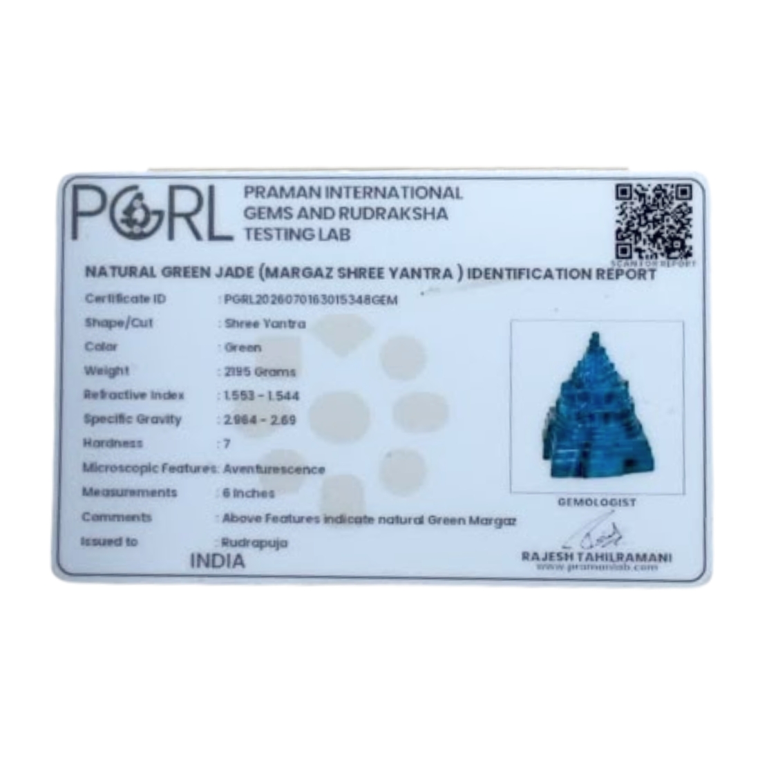 Green Jade Margatha Shree Yantra 6 inches (2195Grams)