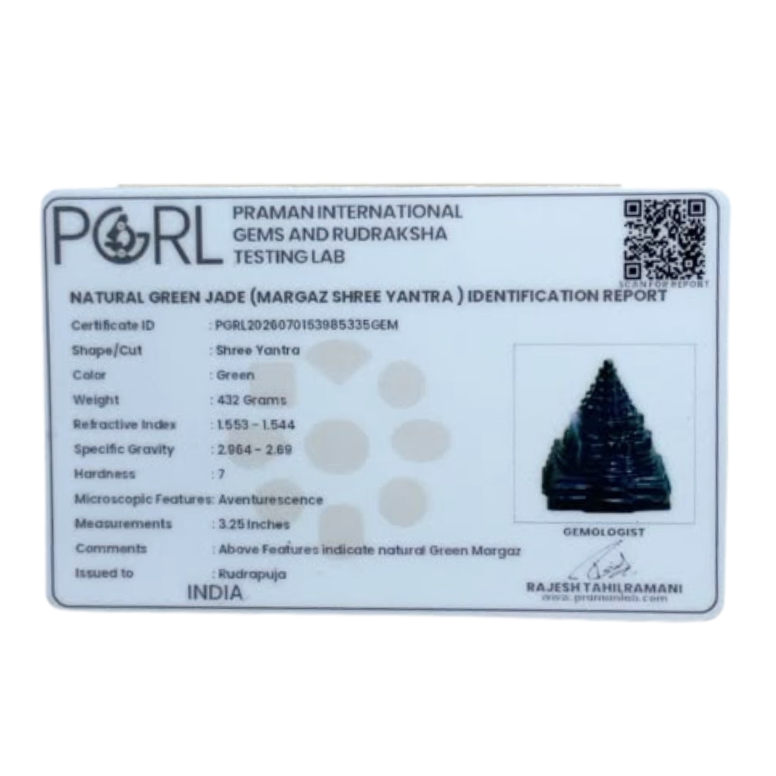 Green Jade Shree Yantra - 3.25 Inches - ( 432 Gram)