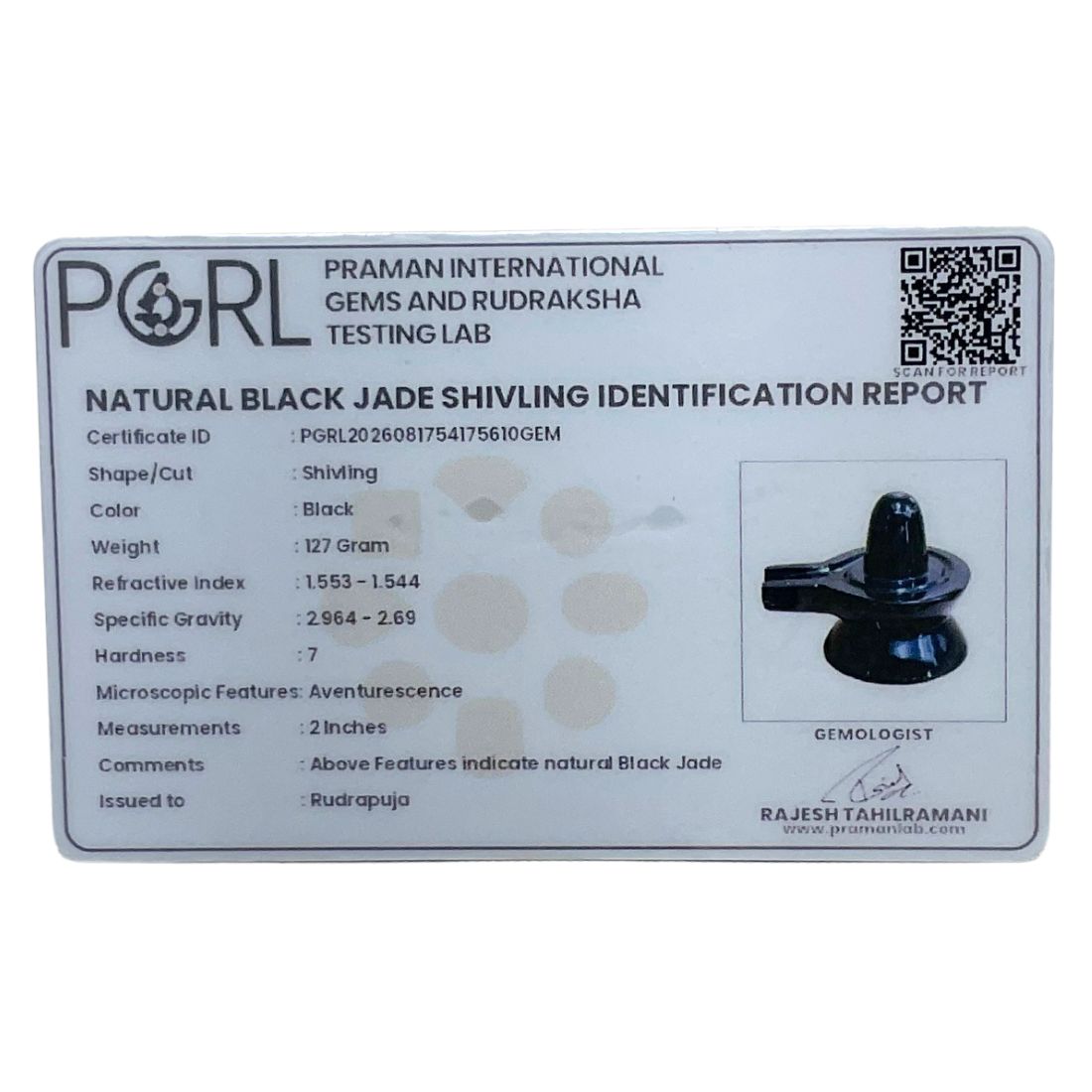 Black Jade Shivling 2 Inches (127 Grams)