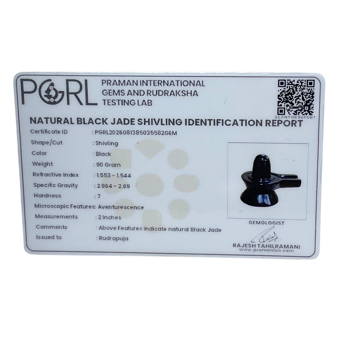 Black Jade Shivling - 2 Inches - (90 Grams)