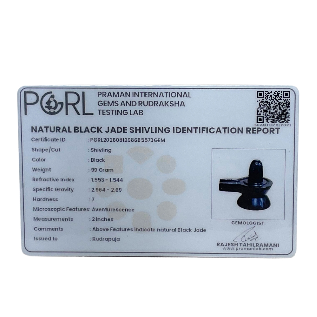 Black Jade Shivling - 2 Inches - (89 Grams)