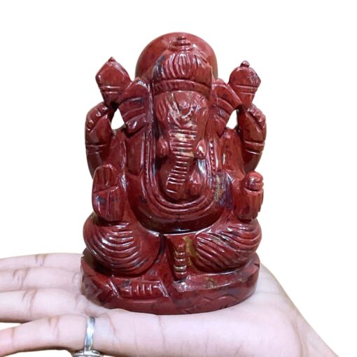 Red Jasper Ganesh Idol - 4.5 Inches - ( 608 Grams)