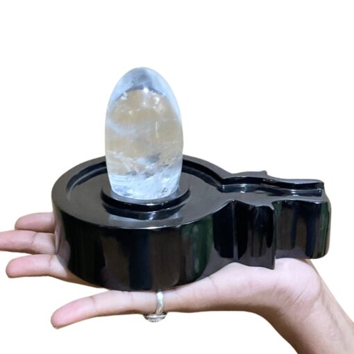 Sphatik Lingam With Black Jade Base - 4 Inches - (1102 Grams)