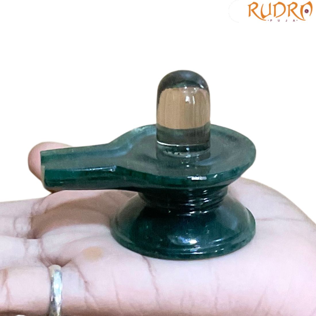 Sphatik Lingam With Green Jade Base - 2 Inches - (106 Grams)