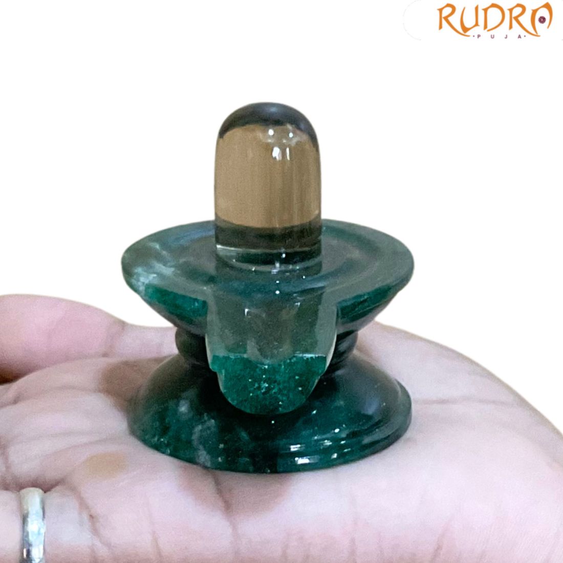 Sphatik Lingam With Green Jade Base - 2 Inches - (106 Grams)