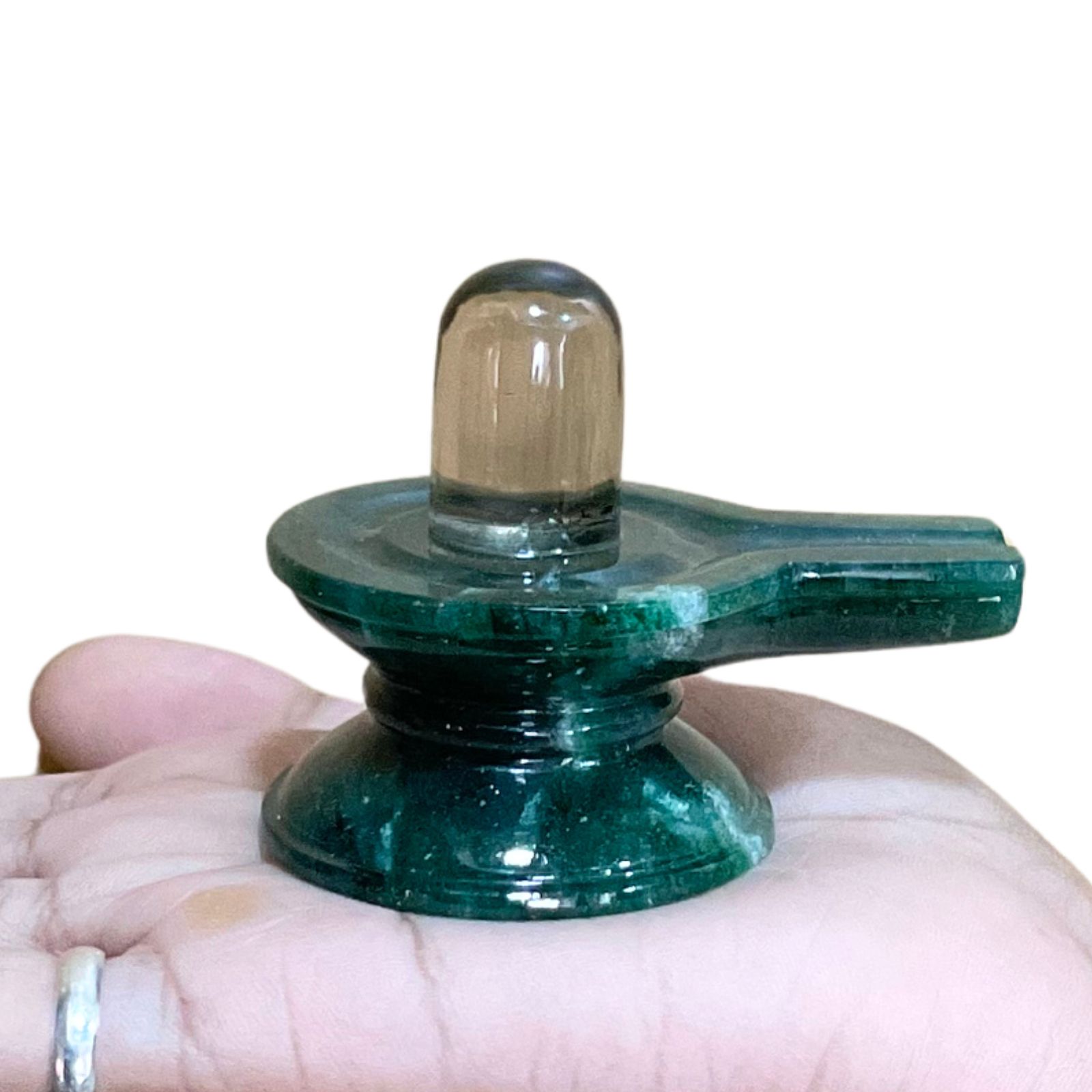 Sphatik Lingam With Green Jade Base - 2 Inches - (106 Grams)