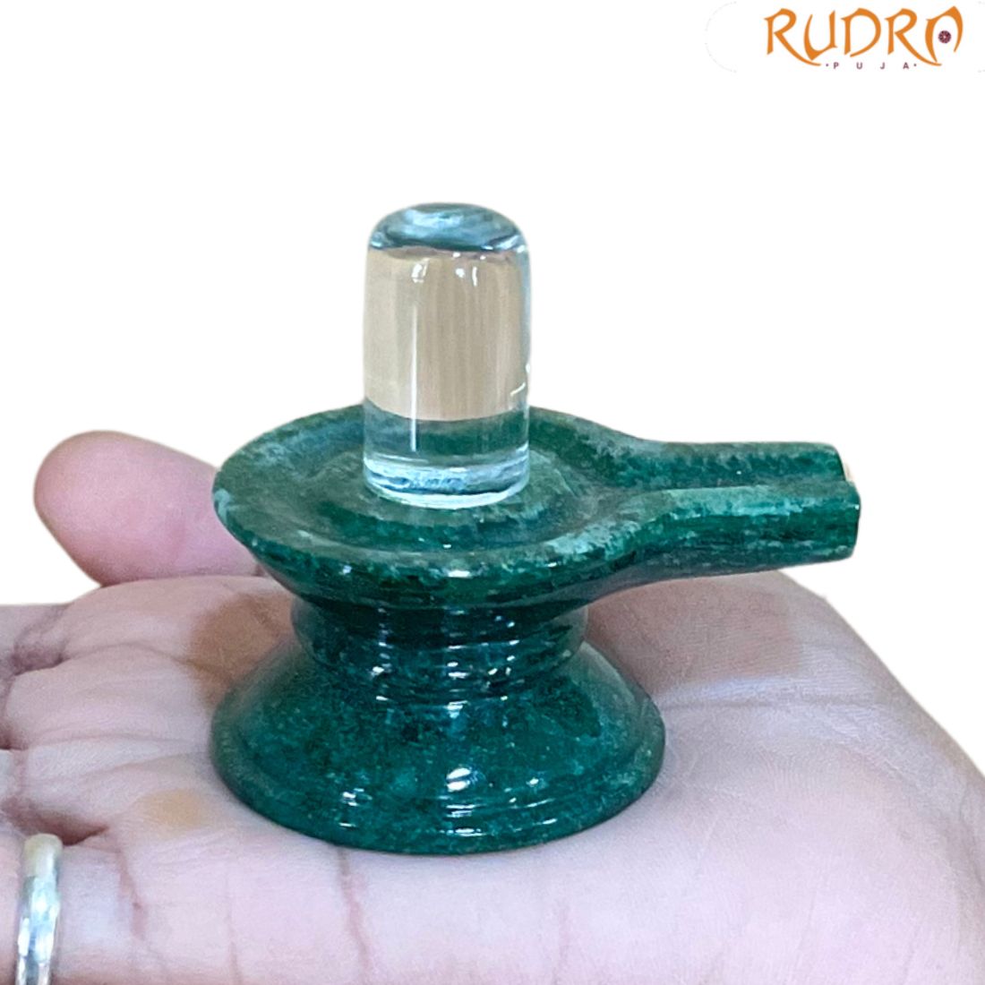 Sphatik Lingam With Green Jade Base - 2 Inches - (98Grams)