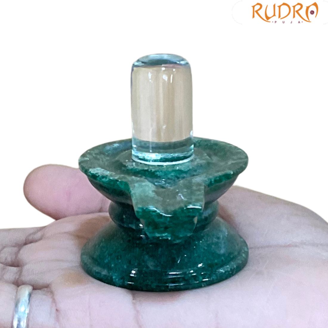 Sphatik Lingam With Green Jade Base - 2 Inches - (98Grams)