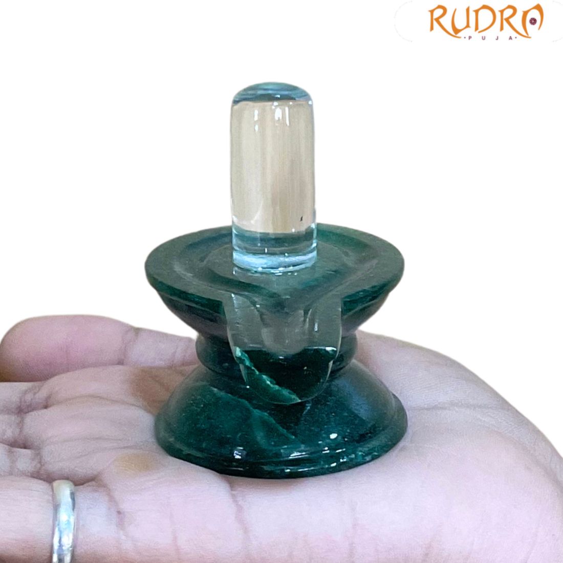 Sphatik Lingam With Green Jade Base - 2.25 Inches - (115 Grams)