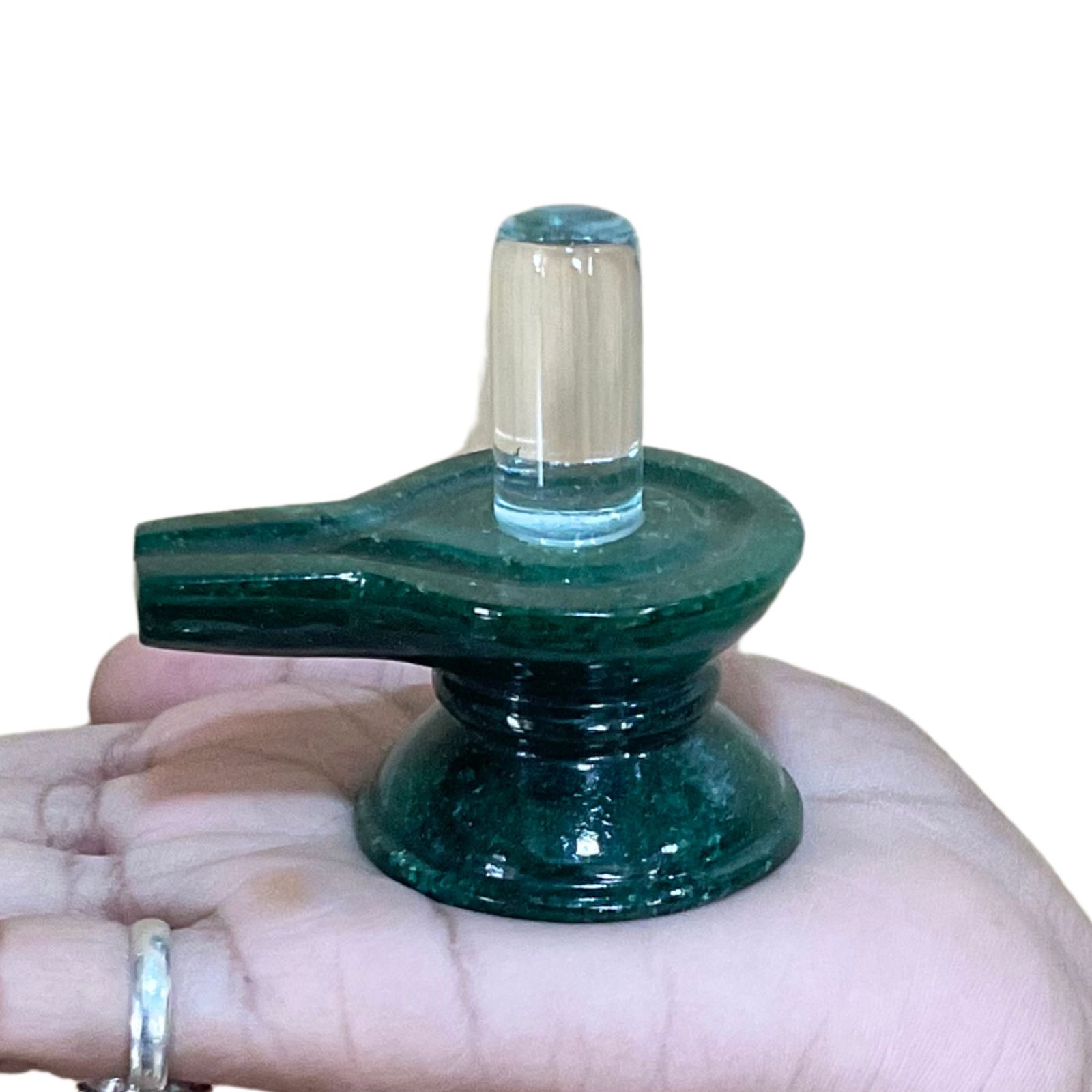 Sphatik Lingam With Green Jade Base - 2.25 Inches - (115 Grams)