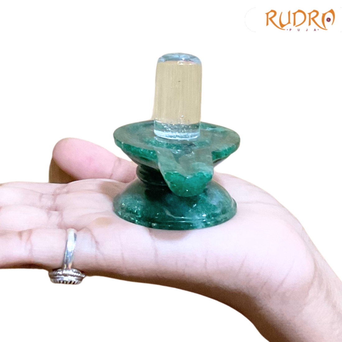Sphatik Lingam With Green Jade Base - 2.25 Inches - (121 Grams)