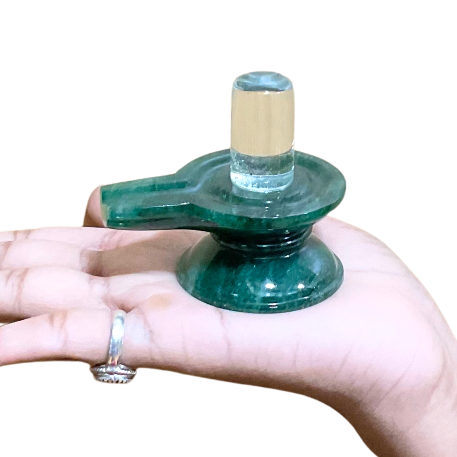 Sphatik Lingam With Green Jade Base - 2.25 Inches - (121 Grams)