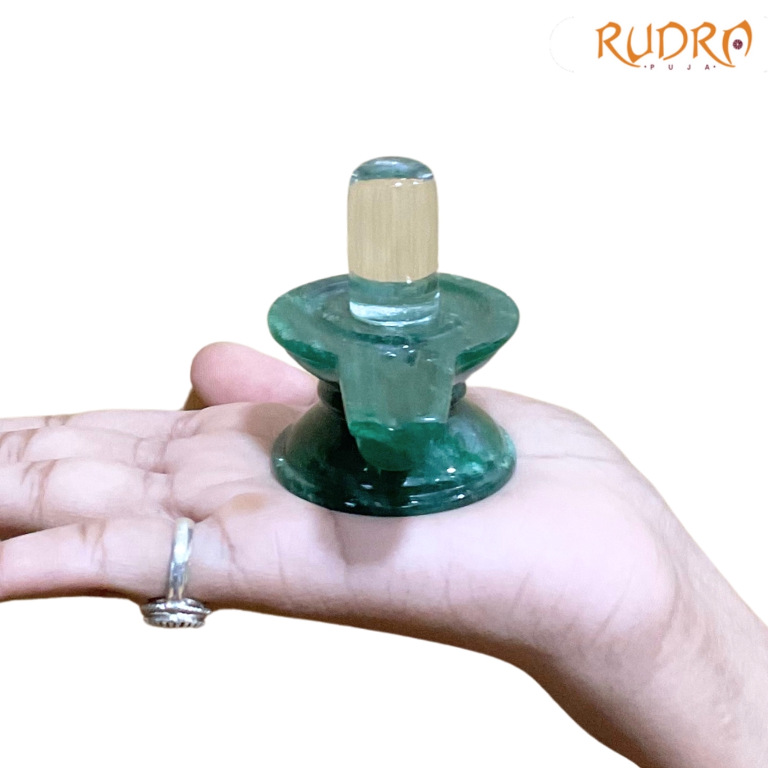 Sphatik Lingam With Green Jade Base - 2.25 Inches - (124 Grams)