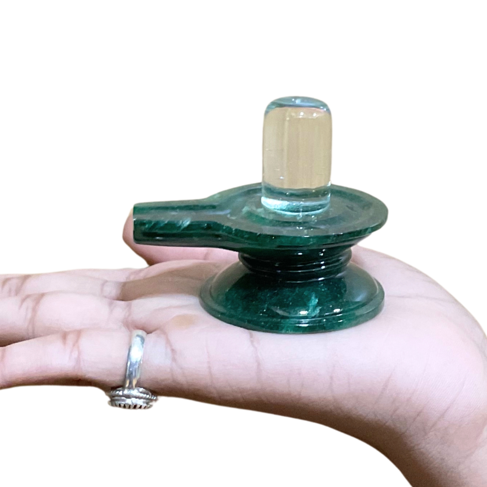 Sphatik Lingam With Green Jade Base - 2.5 Inches - (111 Grams)