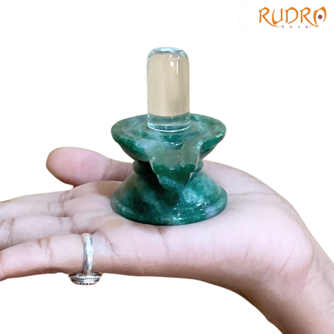 Sphatik Lingam With Green Jade Base - 2.5 Inches - (125 Grams)