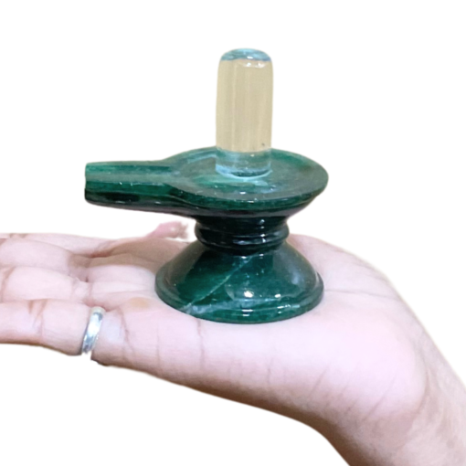 Sphatik Lingam With Green Jade Base - 2.5 Inches - (130 Grams)