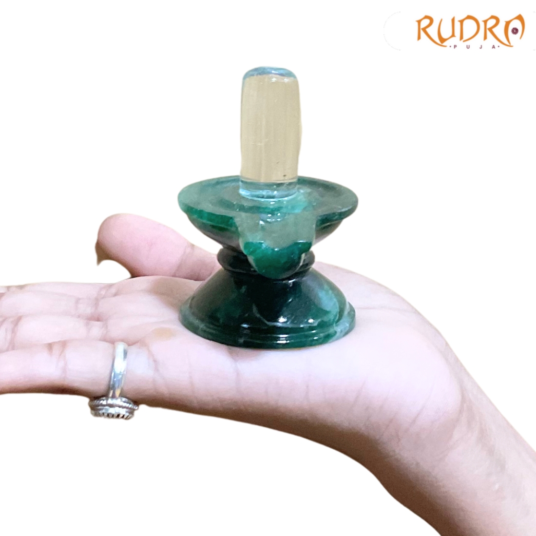 Sphatik Lingam With Green Jade Base - 2.5 Inches - (130 Grams)