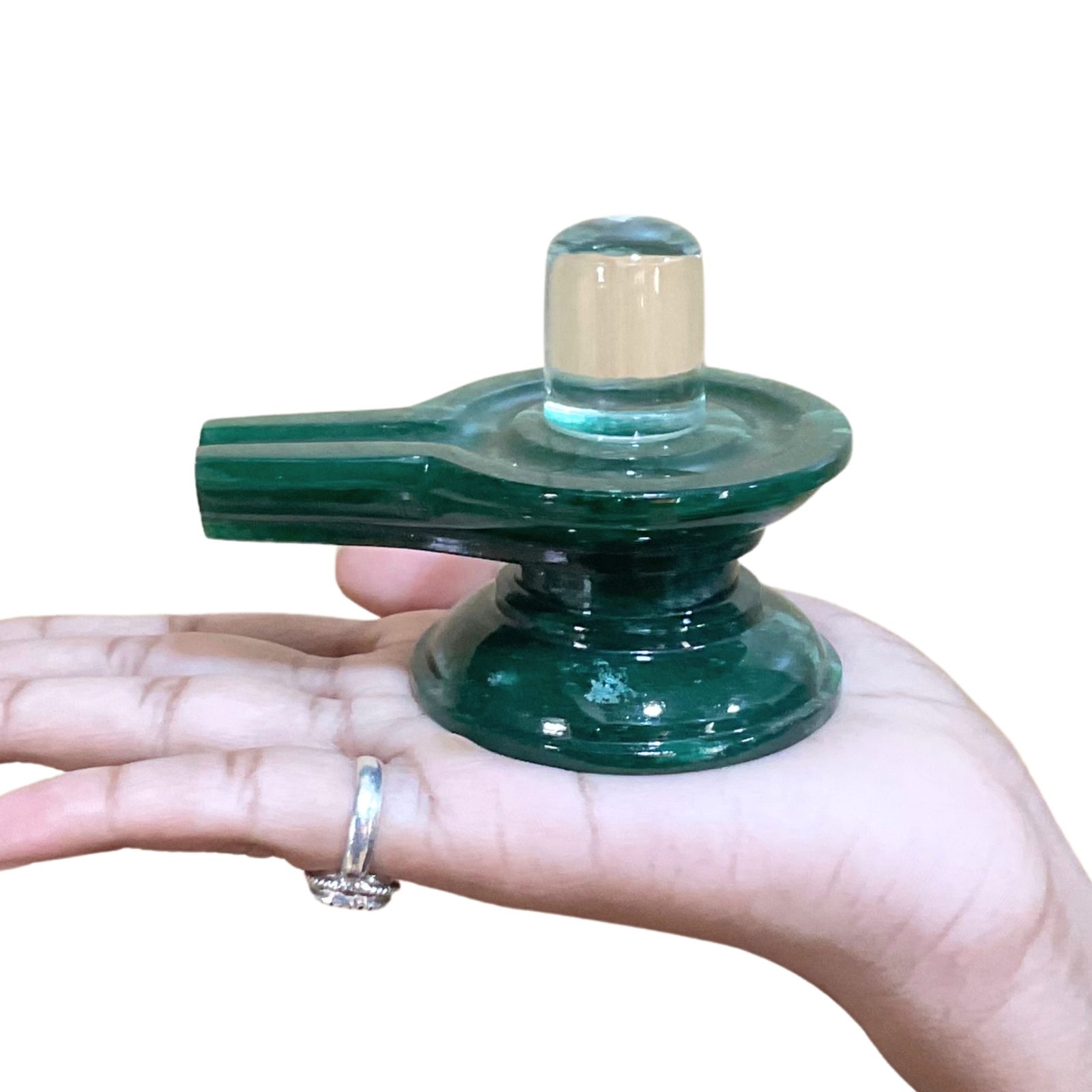 Sphatik Lingam With Green Jade Base - 2.5 Inches - (235 Grams)
