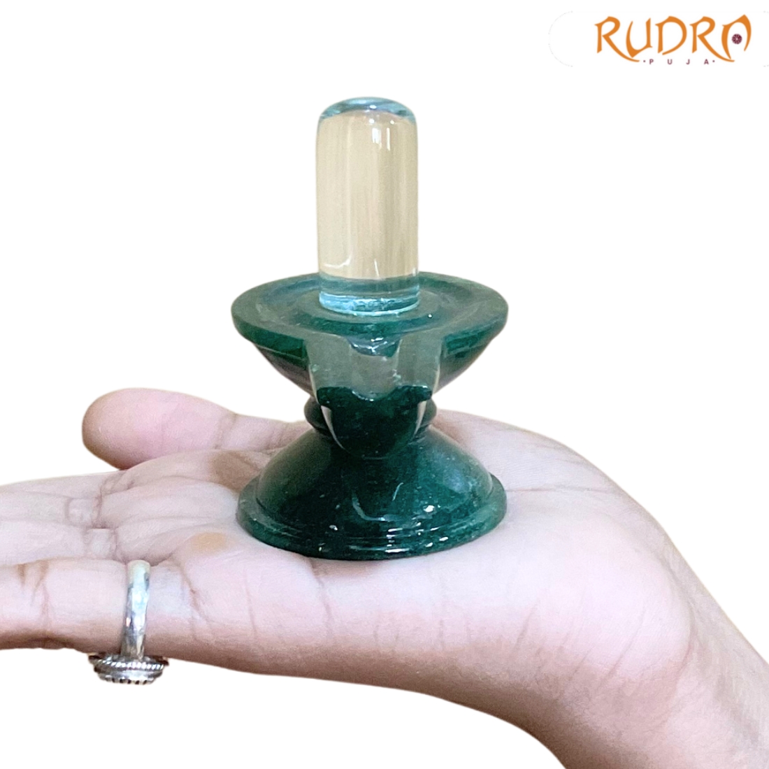 Sphatik Lingam With Green Jade Base - 2.75 Inches - (121 Grams)