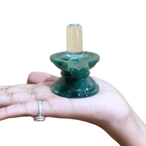 Sphatik Lingam With Green Jade Base - 2.75 Inches - (161 Grams)