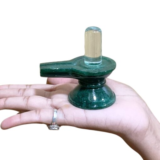 Sphatik Lingam With Green Jade Base - 3 Inches - (150 Grams)