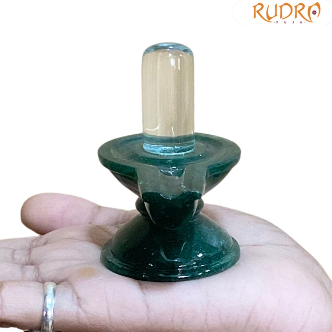 Sphatik Lingam With Green Jade Base - 3 Inches - (151 Grams)