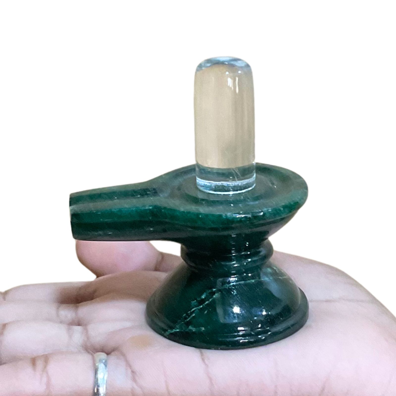 Sphatik Lingam With Green Jade Base - 3 Inches - (151 Grams)
