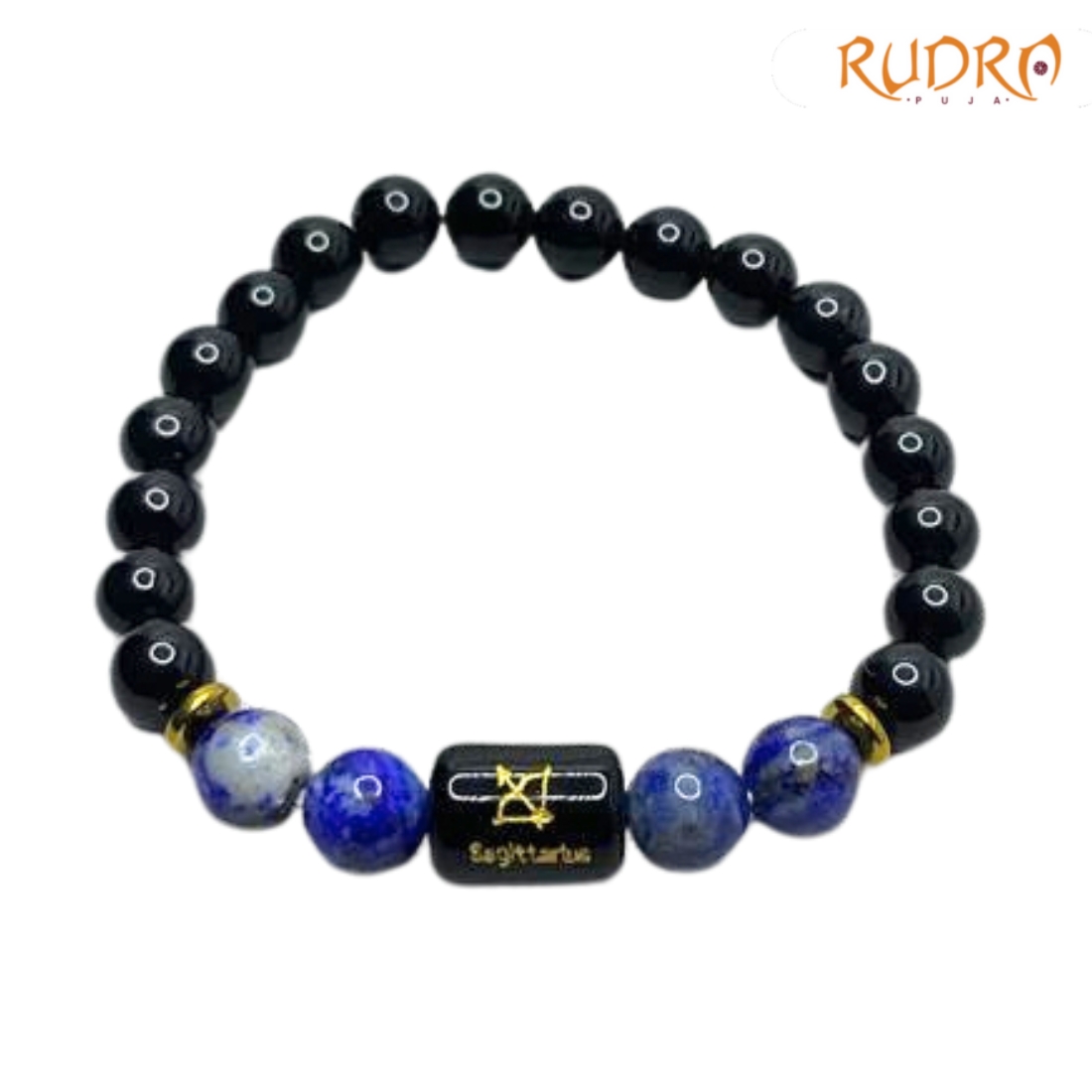 Sagittarius (धनु राशि) Zodiac Black Obsidian & Lapis Lazuli Bracelet Standard
