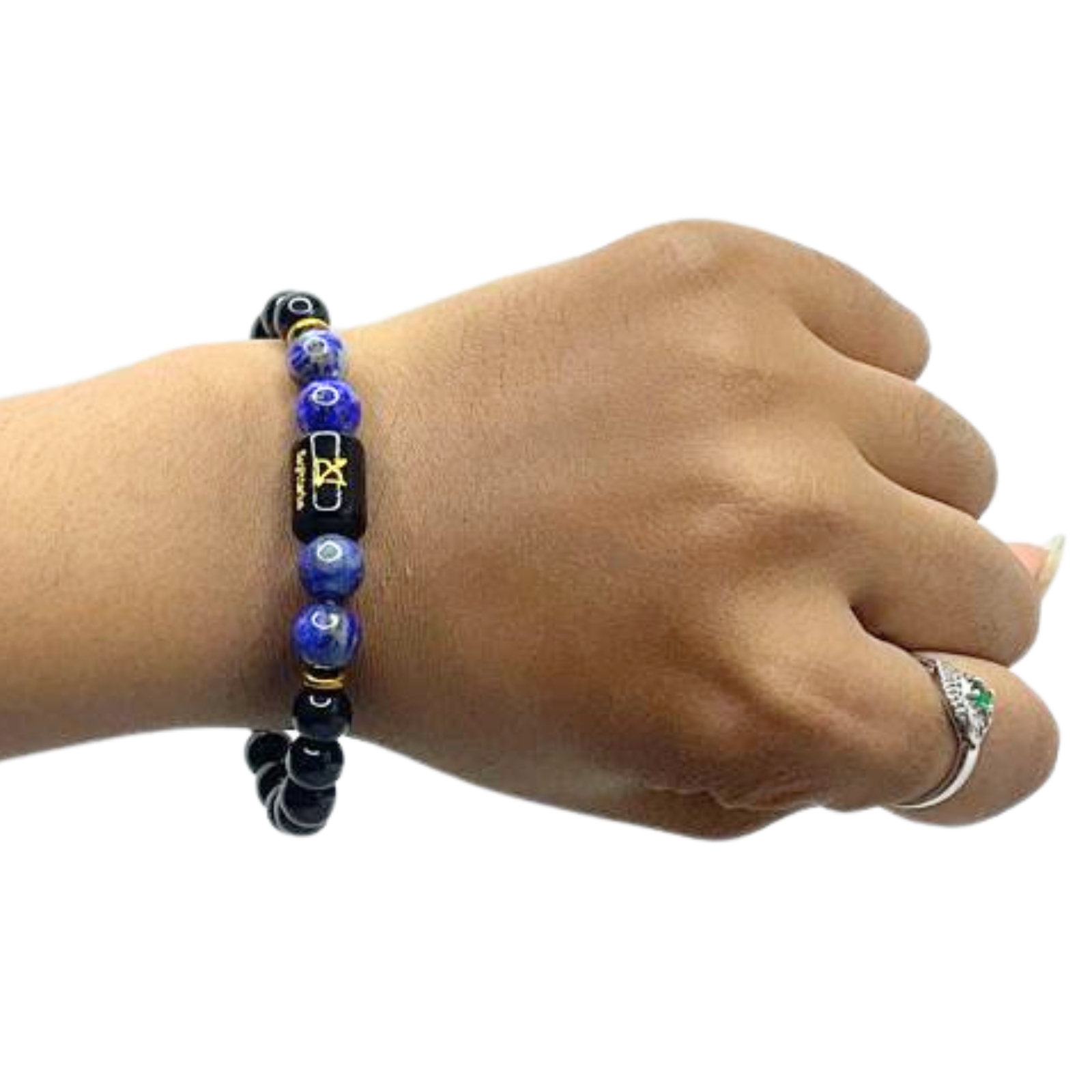 Sagittarius (धनु राशि) Zodiac Black Obsidian & Lapis Lazuli Bracelet Standard